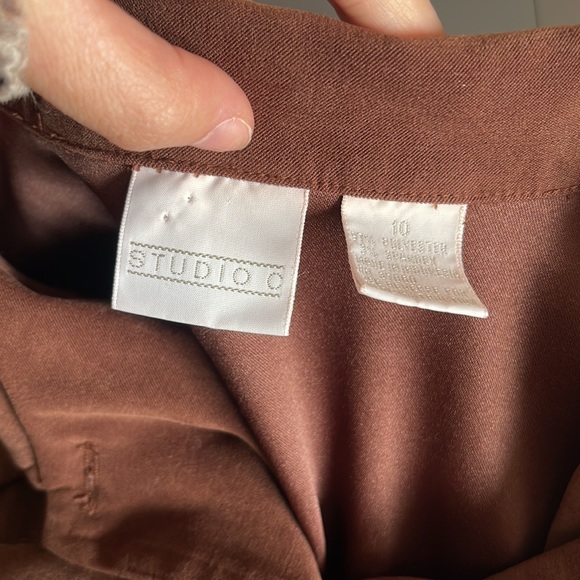 Vintage Studio C Brown Faux Suede Button Down Top - Picture 5 of 6